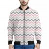 Pink White And Grey Chevron Print Bomber Jacket