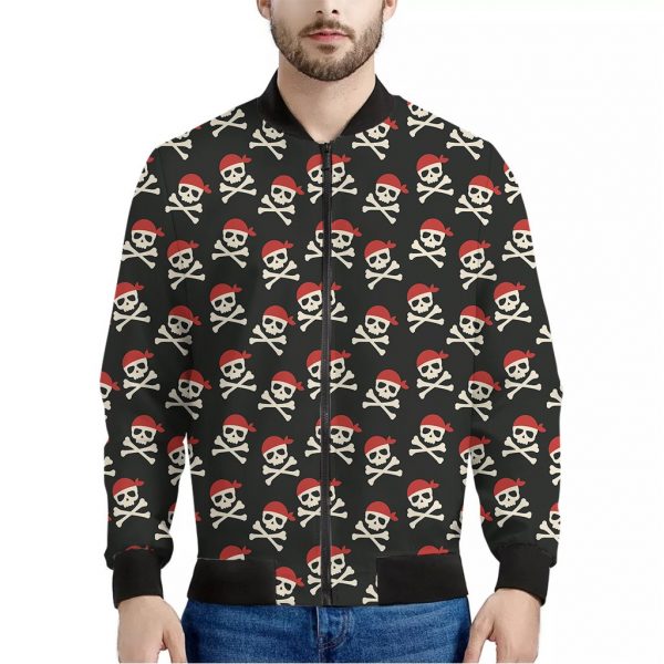 Pirate Skull Crossbones Pattern Print Bomber Jacket