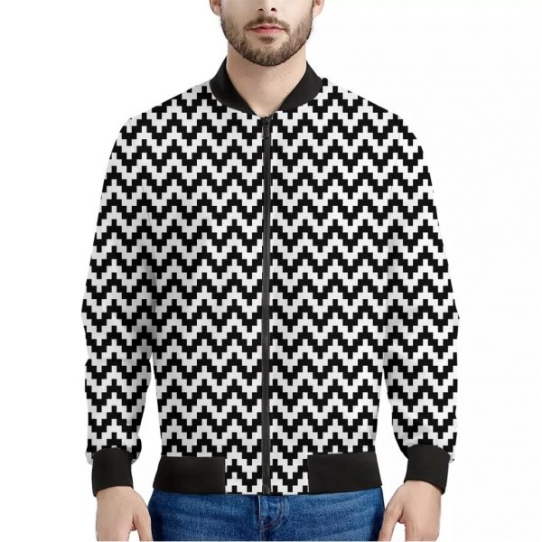 Pixel Zigzag Pattern Print Bomber Jacket