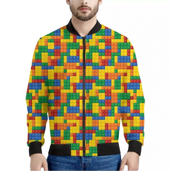 Plastic Building Blocks Pattern Print Bomber Jacket