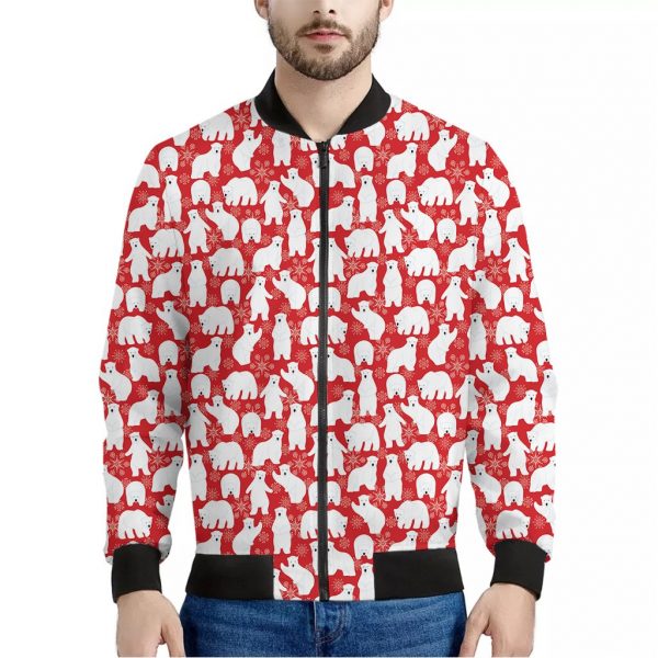 Polar Bear And Snowflake Pattern Print Bomber Jacket
