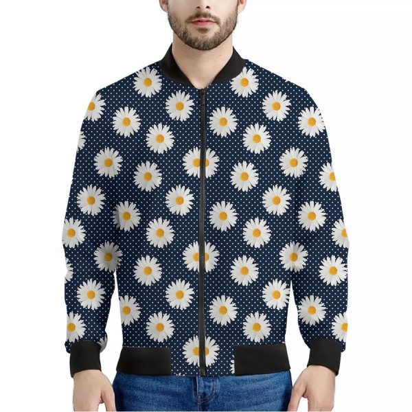 Polka Dot Daisy Floral Pattern Print Bomber Jacket