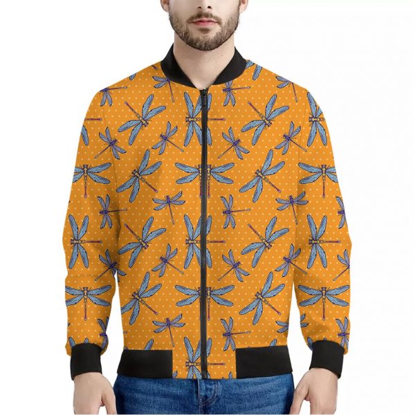 Polka Dot Dragonfly Pattern Print Bomber Jacket