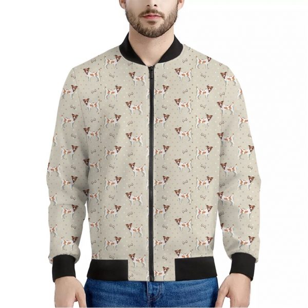 Polka Dot Jack Russell Terrier Print Bomber Jacket