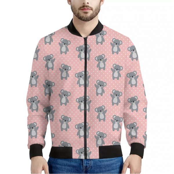 Polka Dot Koala Pattern Print Bomber Jacket