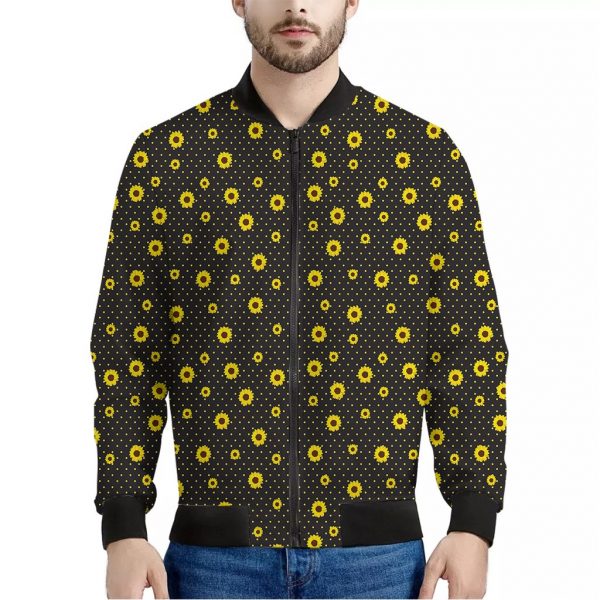 Polka Dot Sunflower Pattern Print Bomber Jacket