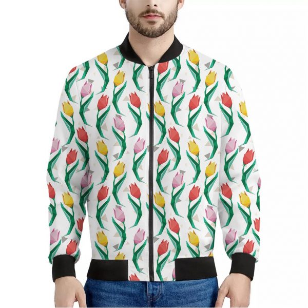Polygon Tulip Pattern Print Bomber Jacket