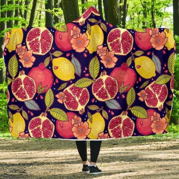 Pomegranate Print Pattern Hooded Blanket Cloak Blanket