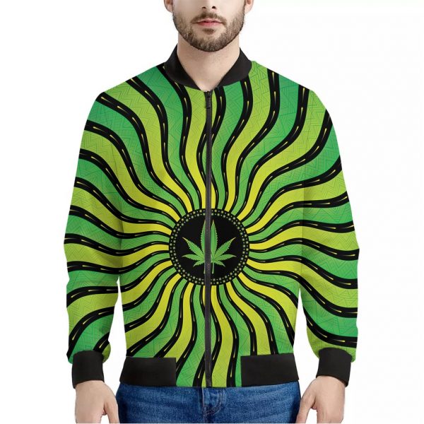 Psychedelic Cannabis Leaf Print Bomber Jacket