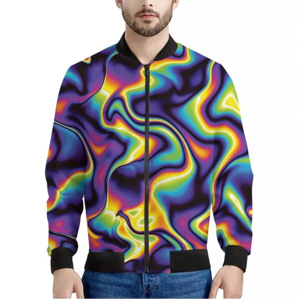 Psychedelic Wavy Print Bomber Jacket
