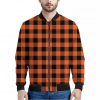 Pumpkin Orange Buffalo Check Print Bomber Jacket