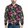 Purple Alstroemeria Pattern Print Bomber Jacket