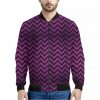 Purple And Black Chevron Pattern Print Bomber Jacket
