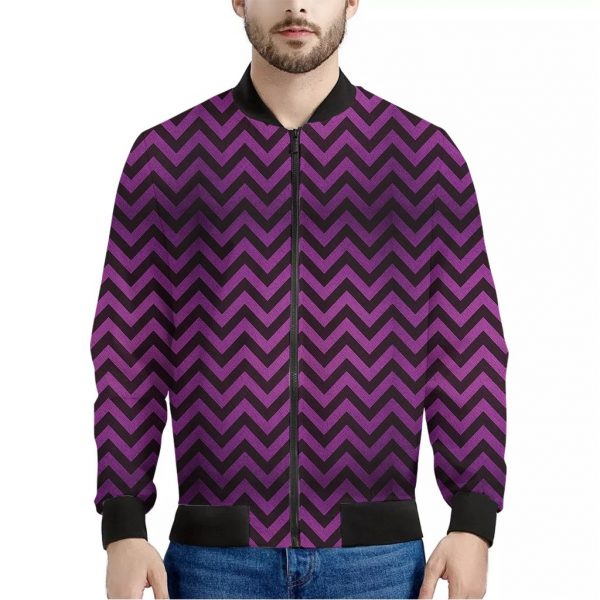 Purple And Black Chevron Pattern Print Bomber Jacket