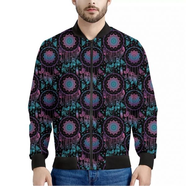 Purple And Blue Dream Catcher Print Bomber Jacket