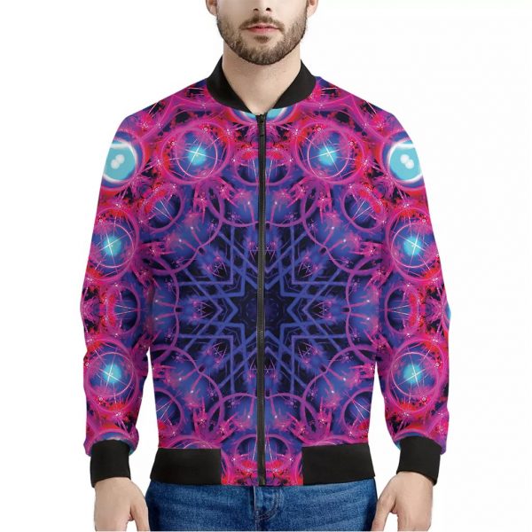 Purple And Blue Light Mandala Print Bomber Jacket