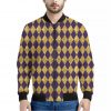 Purple And Gold Harlequin Pattern Print Bomber Jacket