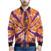 Purple And Orange Spider Tie Dye Print Bomber Jacket