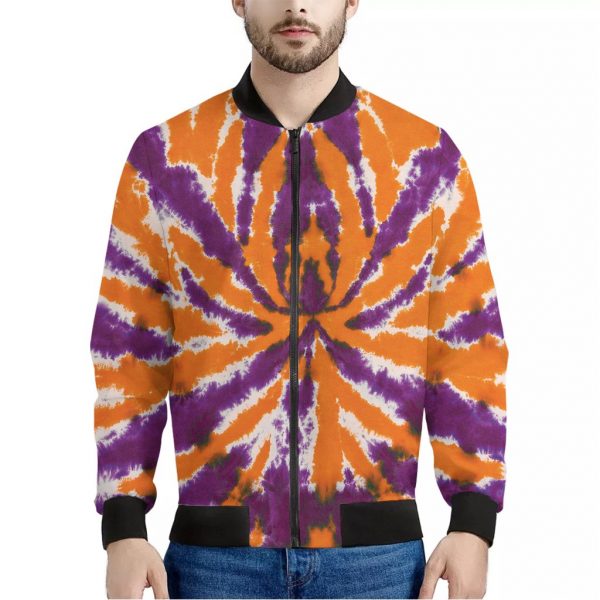 Purple And Orange Spider Tie Dye Print Bomber Jacket