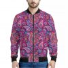 Purple And Pink Paisley Pattern Print Bomber Jacket