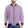 Purple And White Check Pattern Print Bomber Jacket