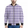Purple And White Gingham Pattern Print Bomber Jacket