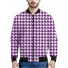 Purple And White Houndstooth Print Bomber Jacket