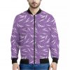 Purple And White Lavender Pattern Print Bomber Jacket