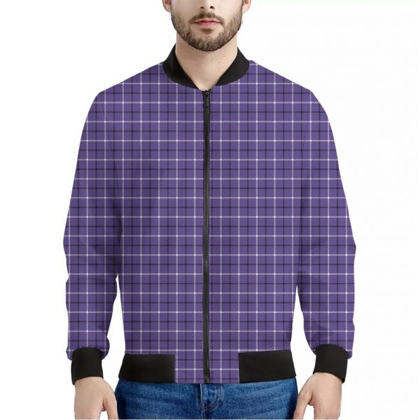 Purple And White Tattersall Print Bomber Jacket