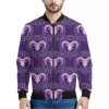 Purple Aries Zodiac Pattern Print Bomber Jacket