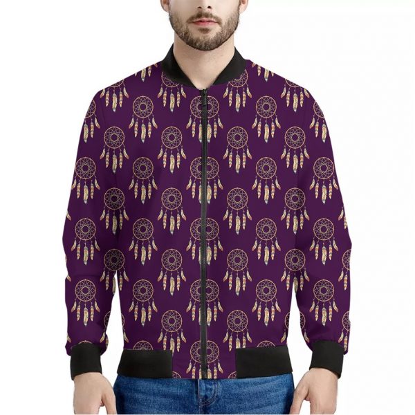 Purple Boho Dream Catcher Pattern Print Bomber Jacket