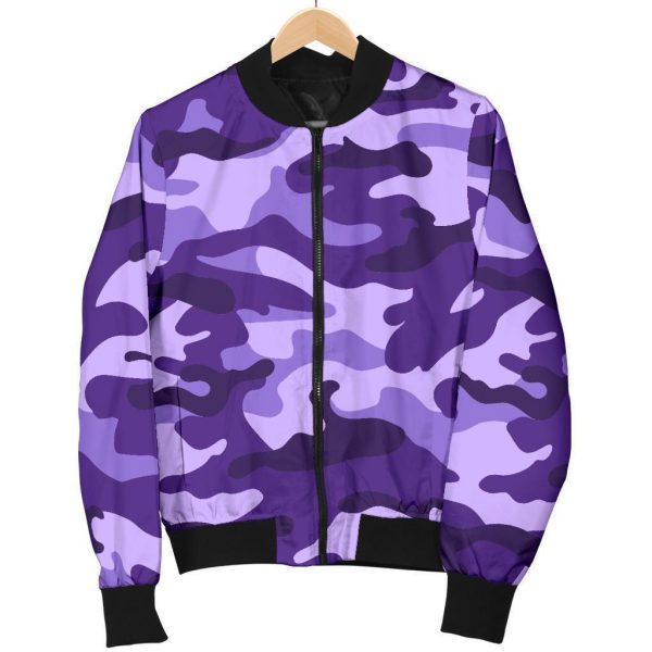 Purple Camouflage Print Bomber Jacket