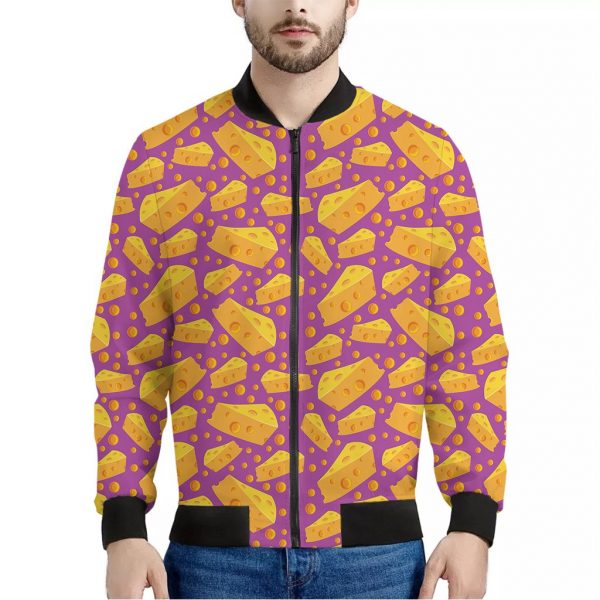 Purple Cheese And Holes Pattern Print Bomber Jacket