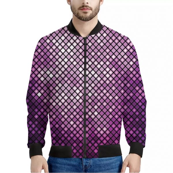 Purple Disco Lights Pattern Print Bomber Jacket