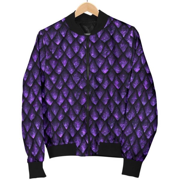Purple Dragon Scales Pattern Print Bomber Jacket