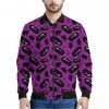 Purple Halloween Coffin Pattern Print Bomber Jacket