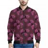 Purple Japanese Amaryllis Pattern Print Bomber Jacket