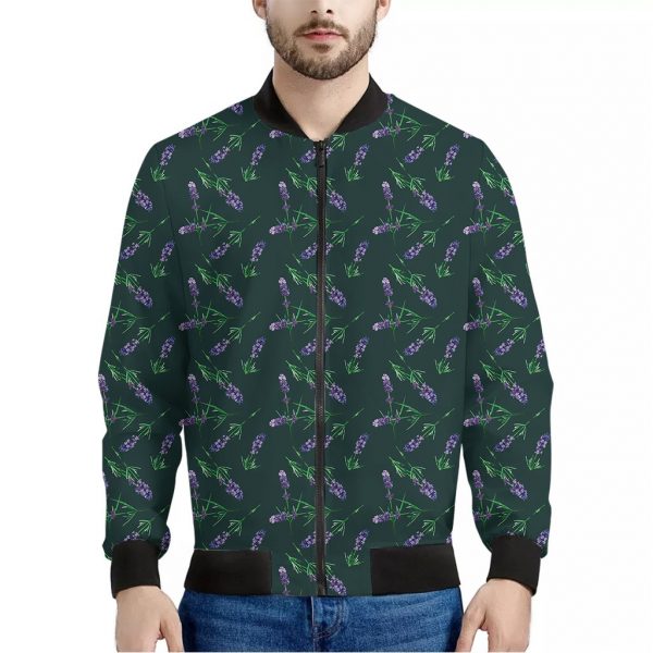 Purple Lavender Pattern Print Bomber Jacket