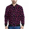 Purple Marijuana Leaf Pattern Print Bomber Jacket