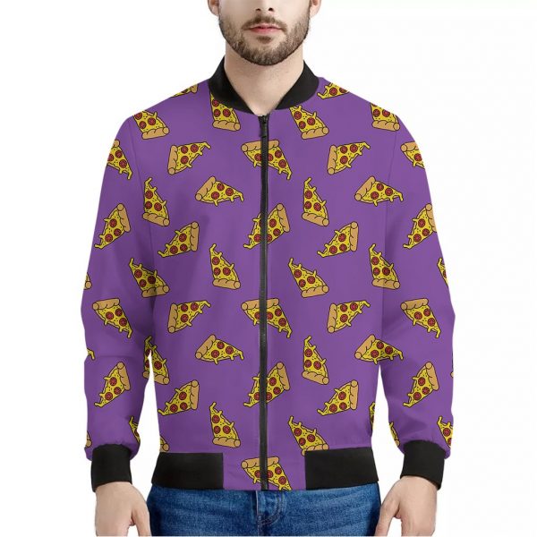 Purple Pizza Pattern Print Bomber Jacket