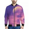 Purple Sky And Full Moon Print Bomber Jacket