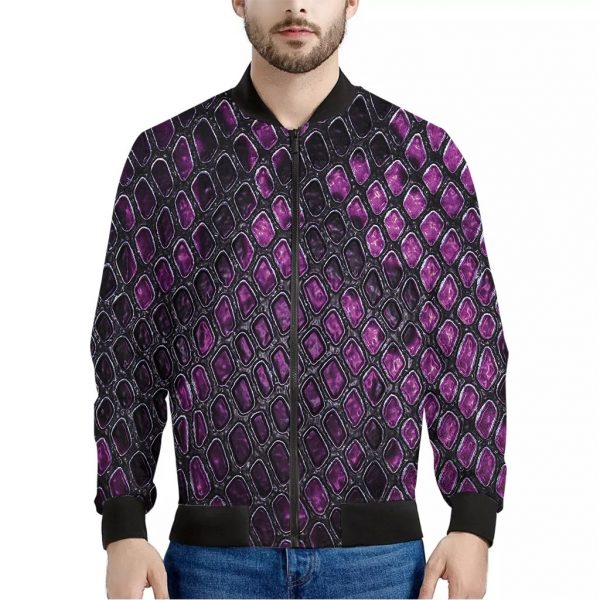 Purple Snakeskin Print Bomber Jacket