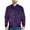 Purple Spider Web Pattern Print Bomber Jacket