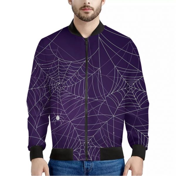 Purple Spider Web Pattern Print Bomber Jacket