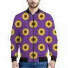 Purple Sunflower Pattern Print Bomber Jacket