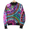 Purple Teal Circle Mandala Print Bomber Jacket
