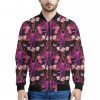Purple Tropical Elephant Pattern Print Bomber Jacket