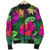Purple Tropical Pattern Print Bomber Jacket