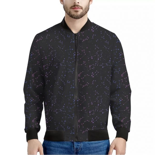 Purple Zodiac Stars Pattern Print Bomber Jacket