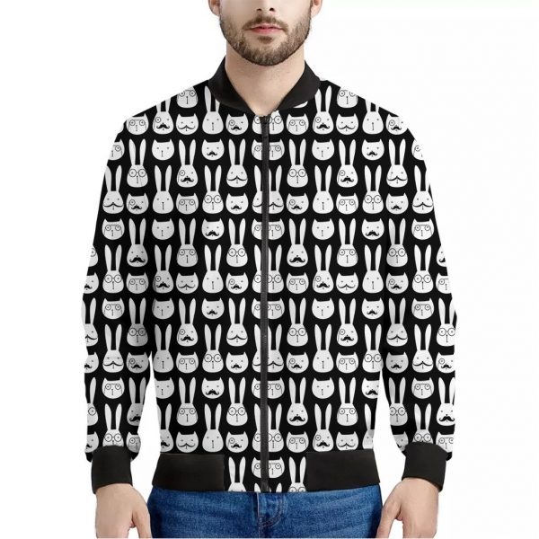 Rabbit And Cat Pattern Print Bomber Jacket